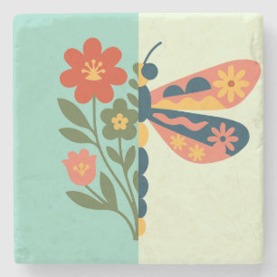 Farbige Blumen- und Schmetterlings-Grafikdesign Steinuntersetzer