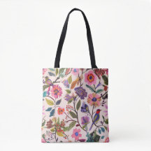 Farbige Blumen- und Vogelmuster-Tasche | Künstleri