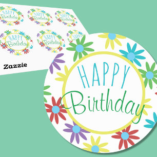 Farbige Blumenaufkleber zum Geburtstag Runder Aufkleber