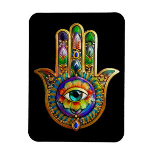 Farbige Blumenblüten Türkis Drittes Auge Hamsa Magnet