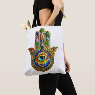 Farbige Blumenblüten Türkis Drittes Auge Hamsa Tasche