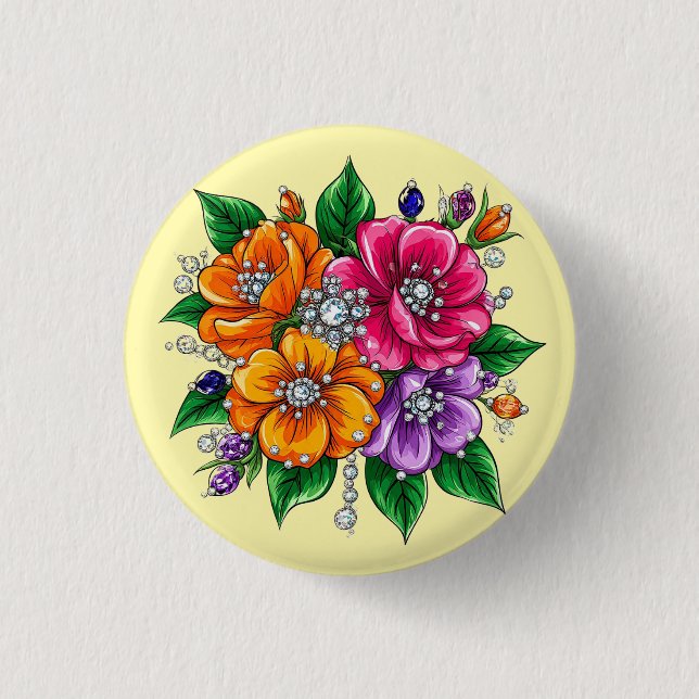 Farbige Blumenbouquet Button (Vorderseite)