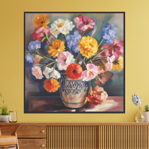 Farbige Blumenbouquet in Keramikvase Blumenkunst Leinwanddruck