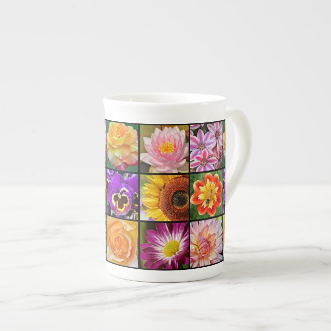 Farbige Blumencollage Knochen China Tasse (Vorderseite Rechts)