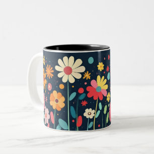 Farbige Blumendekoration, Helle Lebendige Volkskun Zweifarbige Tasse