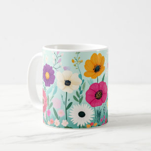 Farbige Blumendekoration, Helle Muster Lebendige V Kaffeetasse