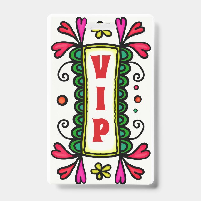 Farbige Blumendoodles VIP Party Abzeichen Ausweis (Front)
