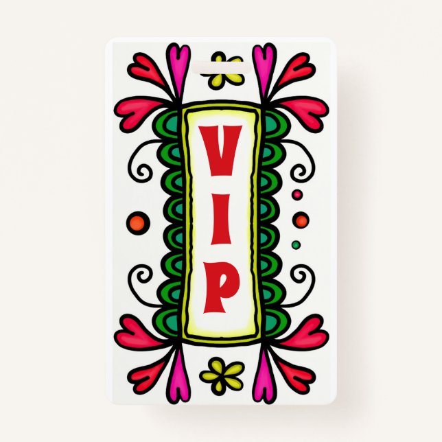 Farbige Blumendoodles VIP Party Abzeichen Ausweis (Vorderseite)