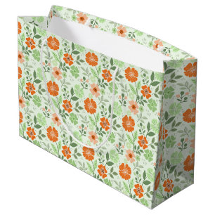 Farbige Blumendrucke - Grüne große Geschenktasche Geschenktüte