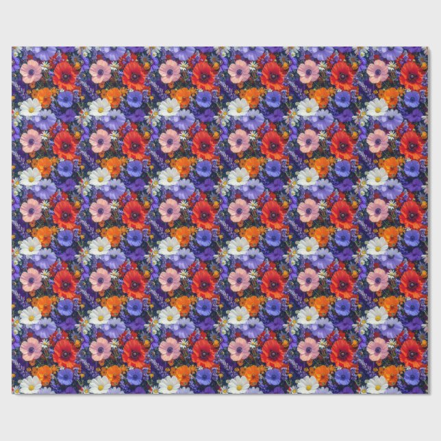 Farbige Blumenfelder Geschenkpapier (Flach)