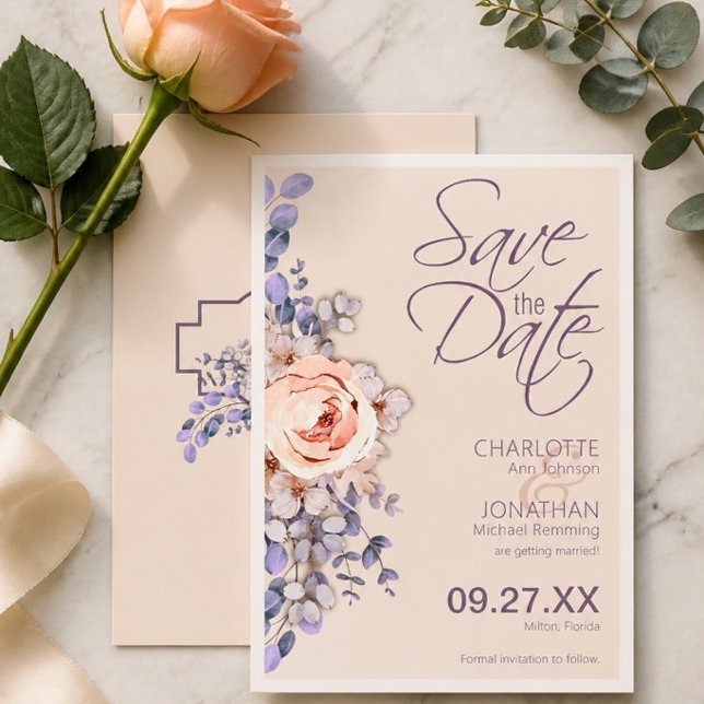 Farbige Blumenhochzeit Peach Save the Date Card (Von Creator hochgeladen)