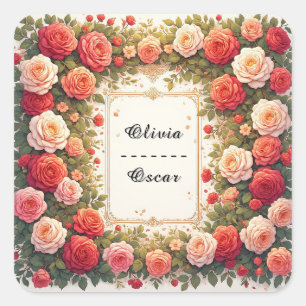 Farbige Blumenkranz-Hochzeit Quadratischer Aufkleber