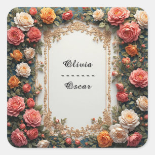 Farbige Blumenkrone für die Hochzeit Quadratischer Aufkleber