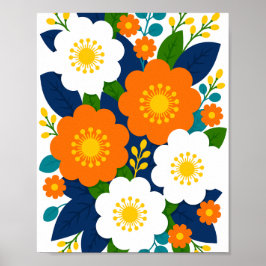 Farbige Blumenkunst mit orangefarbenen und weißen  Poster