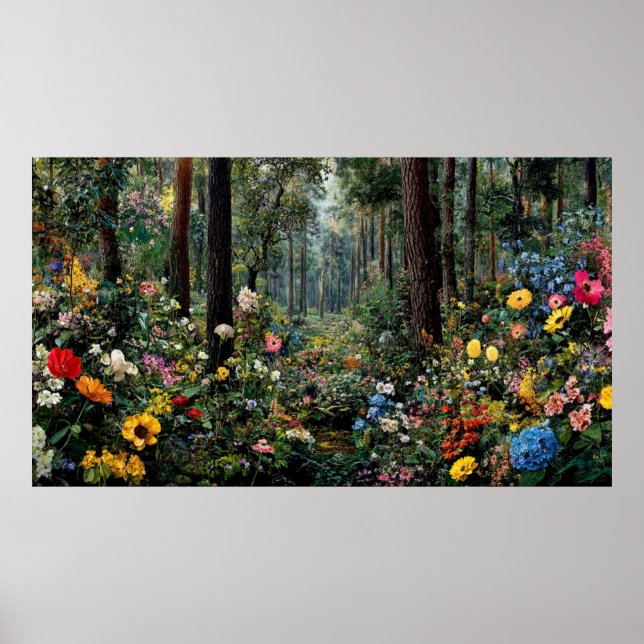 Farbige Blumenlandschaft mit lebendigen Bäumen Sze Poster (Vorne)