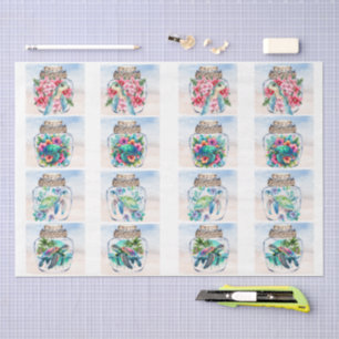 Farbige Blumenmeeresschildkröten in einer Glas-Dec Seidenpapier