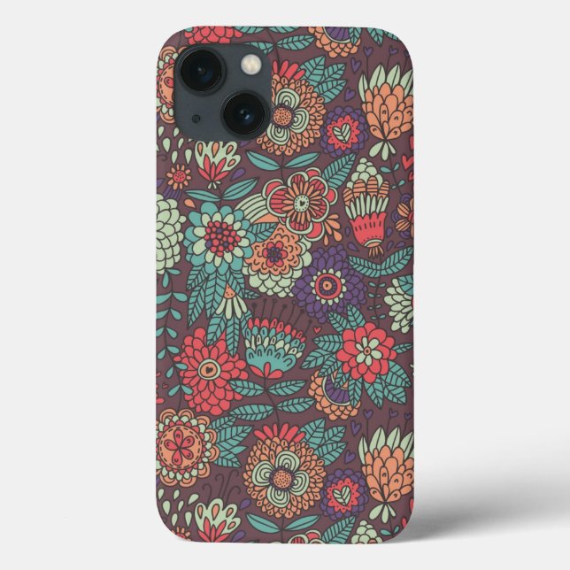 Farbige Blumenmuster im Cartoon-Stil Case-Mate iPhone Hülle (Rückseite)