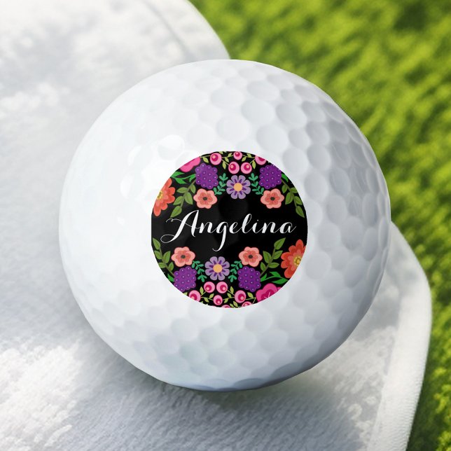 Farbige Blumenmuster-Individuelle Name-Monogramm Golfball (Personalized Golf Ball - Add Your Name)