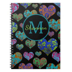 Farbige Blumenmuster Monogramm-Bezeichnung Notizblock