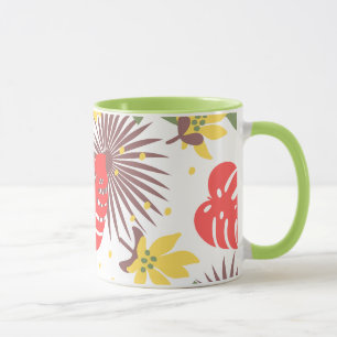 Farbige Blumenmuster Rot und Gelb auf Grün Tasse