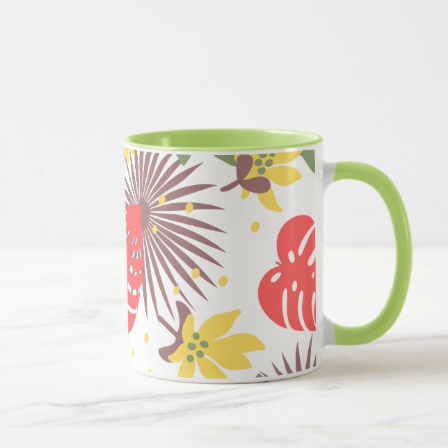 Farbige Blumenmuster Rot und Gelb auf Grün Tasse (Rechts)