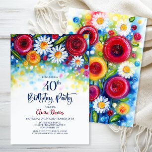 Farbige Blumenparty zum 40. Geburtstag Einladung