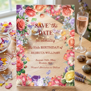 Farbige Blumenparty zum 55. Geburtstag - Save the Acryleinladungen