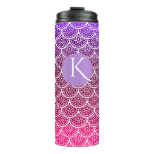 Farbige Blumenranken-Monogramm-Thermotasse mit Mus Thermosbecher