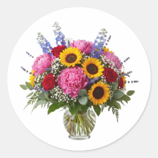 Farbige Blumenstrauß-Vase-Sticker Runder Aufkleber