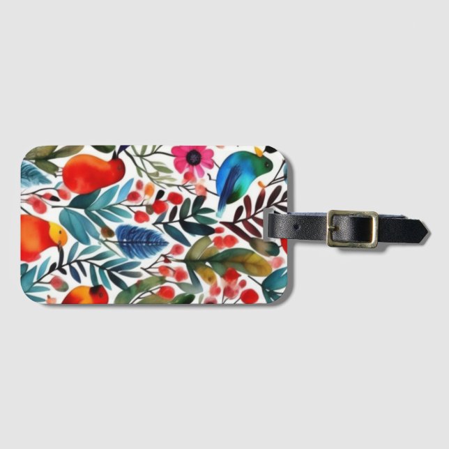 Farbige Blumenvögel Gepäckanhänger (Vorderseite (Horizontal))