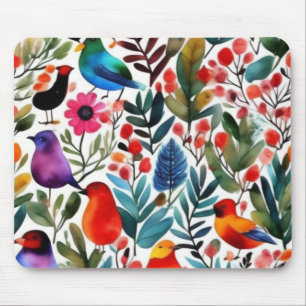 Farbige Blumenvögel Mousepad