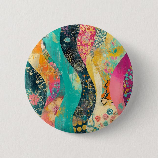 Farbige Blumenwelle Button (Vorderseite)