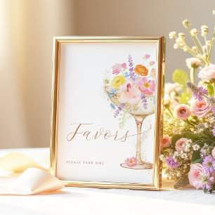 Farbige Blüten & Prosecco Geschenke-Tischschild Poster
