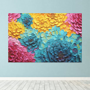 Farbige Blüten strukturierte abstrakte Wandkunst Leinwanddruck