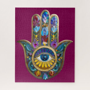 Farbige Blütenblätter Blätter Hamsa Saphir Drittes