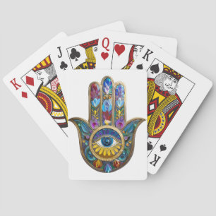 Farbige Blütenblätter Blätter Hamsa Saphir Drittes Spielkarten
