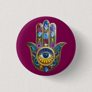 Farbige Blütenblätter Hamsa Saphir Drittes Auge Button