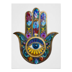 Farbige Blütenblätter Hamsa Saphir Drittes Auge Poster