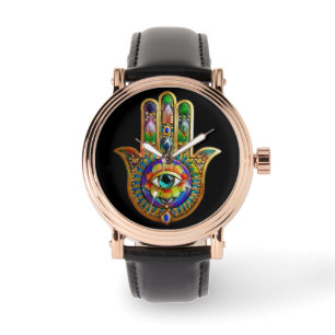 Farbige Blütenblätter Türkis Drittes Auge Hamsa Armbanduhr