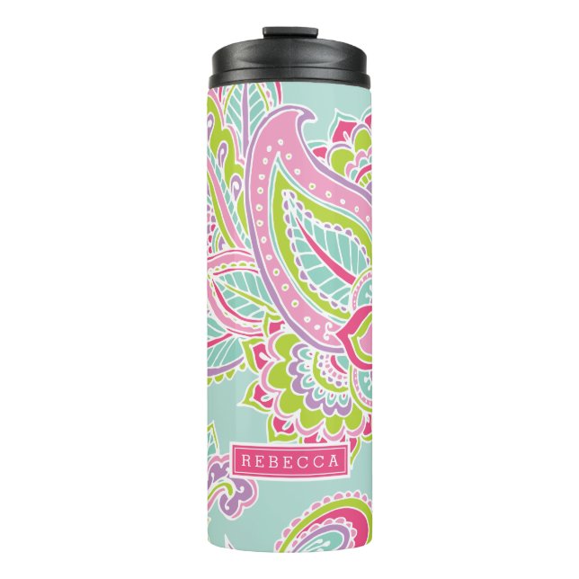 Farbige Bohemische Paisley Monogram Thermosbecher (Vorderseite)