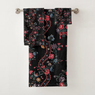 Farbige Bohemische Schwarze Blume Badhandtuch Set