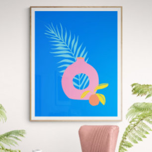 Farbige Boho-Botanische Fruchtkunst in Blau Poster