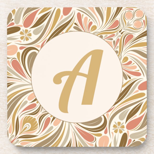 Farbige Boho-Printwerbung mit Retro-Monogramm Getränkeuntersetzer (Vorderseite)