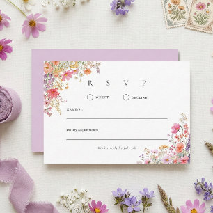 Farbige Boho-Sommer-Wildblumen-Hochzeit RSVP Karte