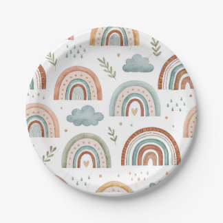 Farbige Boho-Wasserfarben-Regenbogen-Kinderparty-D Pappteller