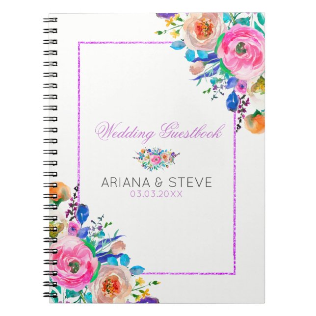 Farbige Bouquet und Lila Glitzer Notizblock (Vorderseite)