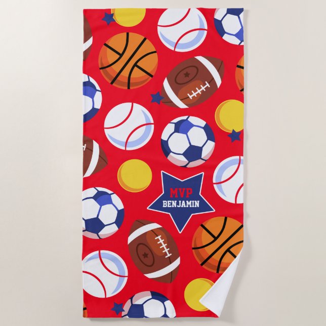 Farbige Boys Personalisiert Multi Sport Beach Hand Strandtuch (Vorderseite)