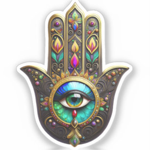 Farbige braune Gold Hamsa Regenbogenfarbe Drittes  Aufkleber