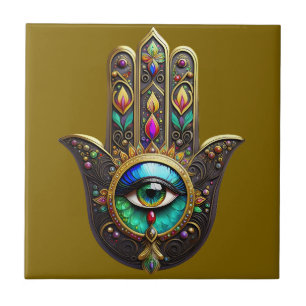Farbige braune Gold Hamsa Regenbogenfarbe Drittes  Fliese