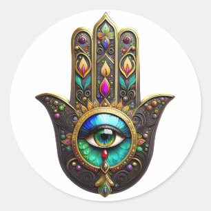 Farbige braune Gold Hamsa Regenbogenfarbe Drittes  Runder Aufkleber